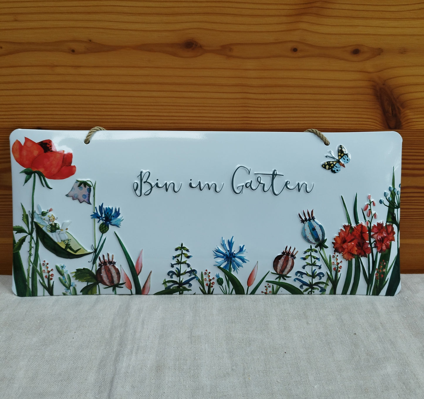 Blechschild "Bin im Garten"