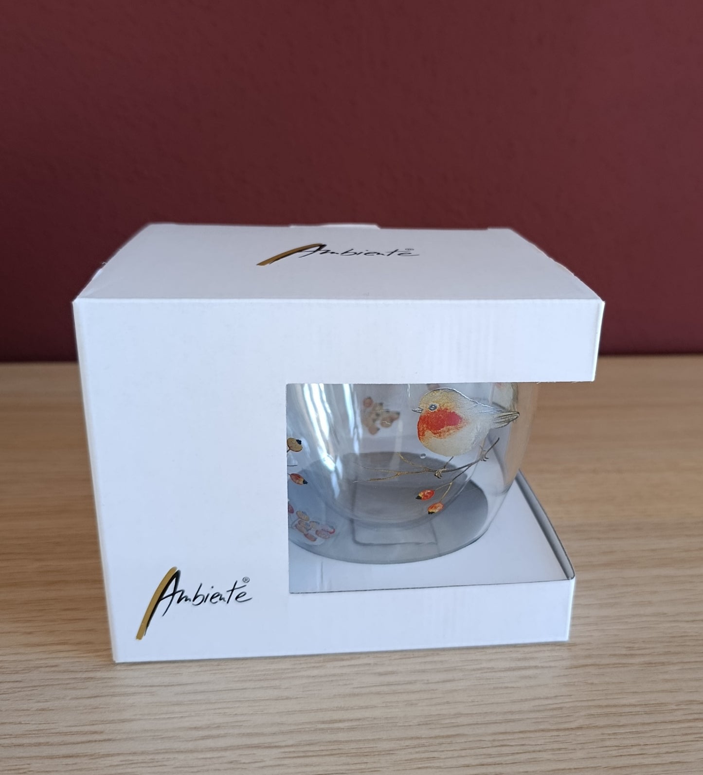 Doppelwandiges Glas mit Griff (Vögel, winterlich)