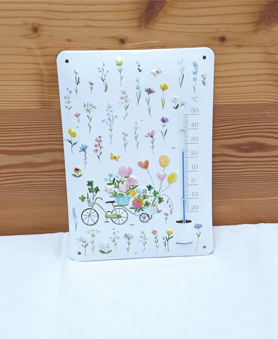 Verspieltes Thermometer – mit Fahrrad, Feen & Herzluftballons