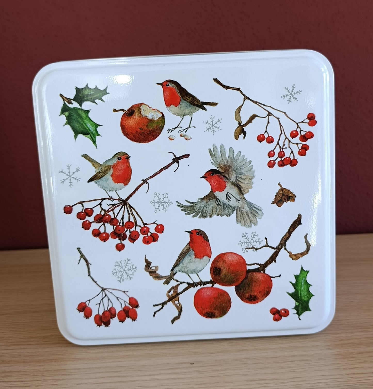 Metall-Dose „Rotkehlchen & Winteräpfel“