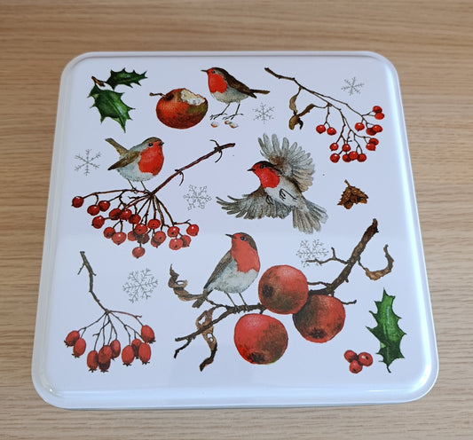 Metall-Dose „Rotkehlchen & Winteräpfel“