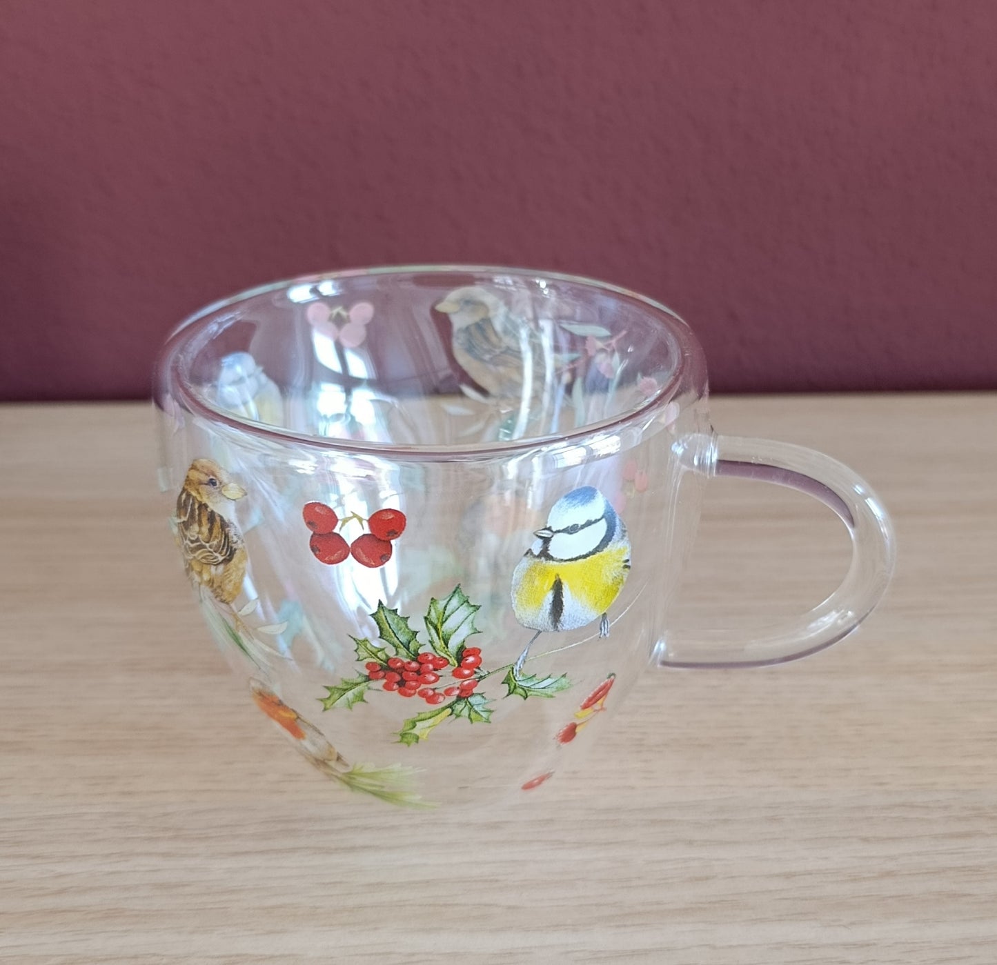 Doppelwandiges Glas mit Griff (verschiedenen Vögel)