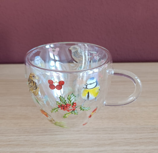 Doppelwandiges Glas mit Griff (verschiedenen Vögel)