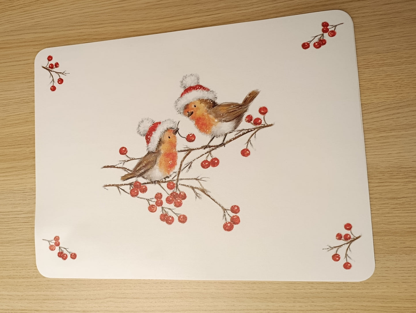 Tischset "Rotkehlchen mit Weihnachtsmützen"