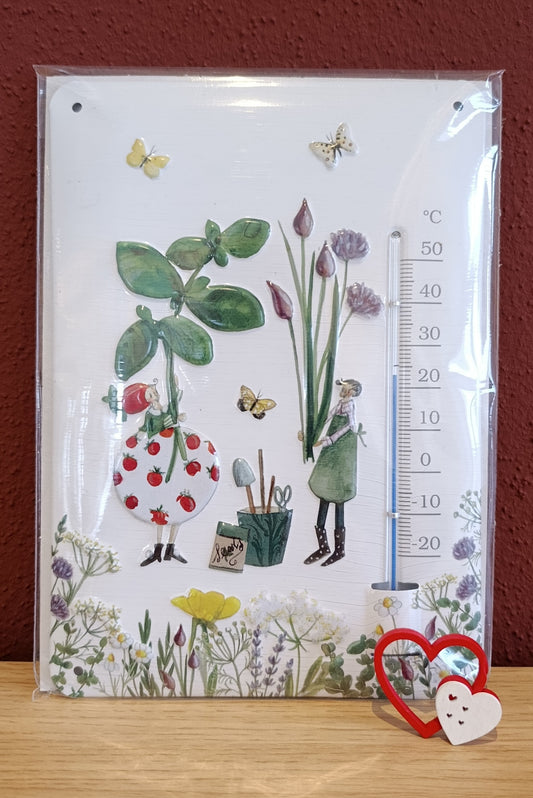 Thermometer aus Blech – Zarte Feen und Kräuter