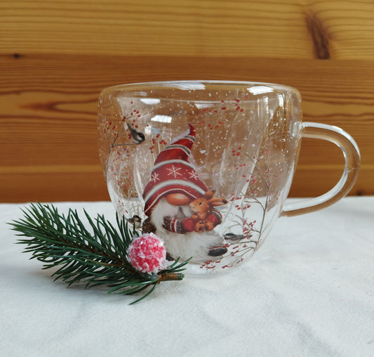 Doppelwandiges Glas mit Griff (Weihnachtszwerg)